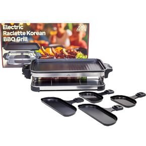 شواية Raclette Electric - شواء BBQ غير المدخن الداخلي ، شواية الشواء الكورية ، شواية داخلية لا تدخن مع سطح غير لاصقة ، درجة حرارة قابلة للتعديل ، 4 مقاليات raclette ، مثالية للحفلات