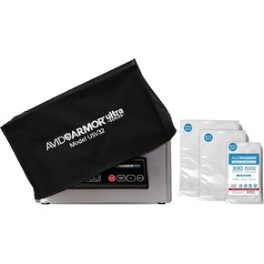 Avid Armor USV32 Chamber Vacuum Sealer Bundle - Premium Vacuum Sealer Machine with Dust Cover & 300 BPA-Free Heavy Duty Pre-Cut Bags (Assorted Sizes) for Professional & Home Food Preservation