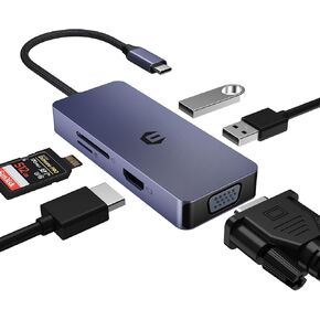 6 في 1 Tymyp USB C Hub ، محول USB C ، يتميز بمنفذ HDMI 1 × ، منفذ VGA ، 2 X منافذ USB ، قارئ بطاقة SD/TF ، منافذ شاملة للكمبيوتر المحمول ، الهاتف الذكي ، الجدول ، XPs والمزيد