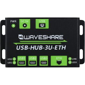 Waveshare Industrial Grade Multifunctional USB HUB Extending 3X USB Ports + 100M Ethernet Port Suitable for Industrial/Office Environments Requiring Higher Level Device and Network Connection