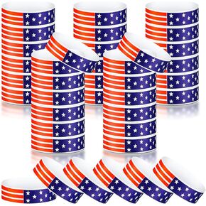 Teling 500 Pcs Patriotic Paper Wristbands Independence Day Wristbands for Events Star Stream Event VIP Wristband Red White Blue American USA Paper Arm Band for 4th of July Event (Stars and Stripes)