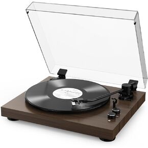 Belt-Drive Bluetooth Turntable with Magnetic Cartridge, Bluetooth 5.3, Built-in Phono Preamp, RCA Output, 33/45 RPM Vinyl Record Player, Vintage Wood Grain Design & Anti-Vibration Feet