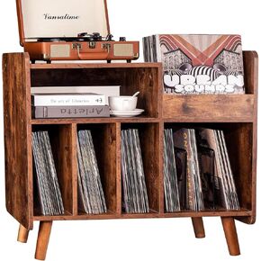 Record Player Stand, Large Record Player Table Cabinet with Open Vinyl Storage and Display Shelf Holds up to 350 Albums, Mid Century Wood Turntable for Living Room, Bedroom