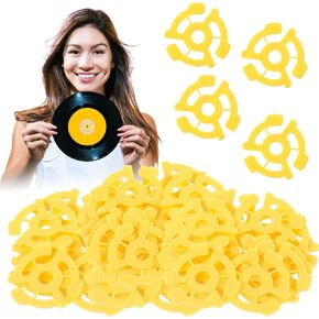 50 PCS بلاستيك 45 محولات سجل أصفر شقة 45 دورة في الدقيقة محول سجل في سجلات فينيل 7 بوصة ، تناسب أقراص دوار فينيل القياسية