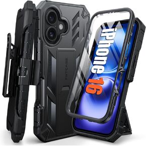 FNTCASE for iPhone 16e Phone Case: Military Grade Drop Proof Protection Mobile Cover with Kickstand | Matte Textured Rugged Shockproof TPU | Protective Sturdy iPhone 16e Cases 2025 - Black