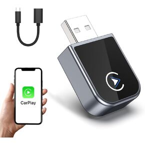 محول CarPlay اللاسلكي لـ iPhone 2025 Upgrade ، الحجم المصغر ، تحويل السلكية إلى اللاسلكي ، التوصيل والتشغيل ، زمن الوصول الصفر ، USB A&C ، يعمل مع 2015+ Cars & iPhone 6+ ،