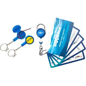 HOOK-EZE Fishing Knot Tying Tool, Protect from Fish Hooks, Fishing Knot Tying Cards, Waterproof Pocket Guide to 8 Essential Fishing Knots, A Fly Fishing Zinger Retractor Included