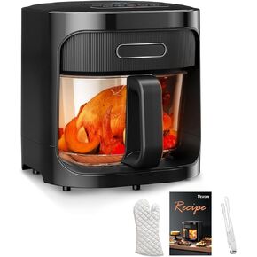 4.5QT Glass Air Fryer,1200W Multiple Air Fryer with Viewing Glass Pot,Nonstick & Dishwasher Safe Basket,Non-Toxic,Features Digital Timer, Automatic Shutoff,Used for French Fries,Fish,Cake (Black)