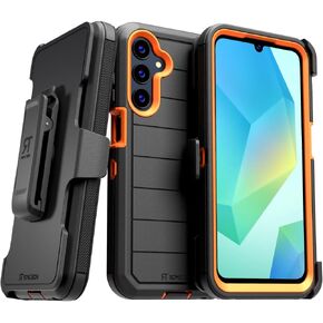 for Samsung Galaxy A16 Case with Belt Clip Holster & Kickstand, Screenless Protective Dual-Layer Shockproof Phone Case for Galaxy A16 - Black & Orange