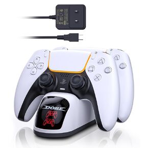 PS5 Charger, PS5 Controller Charger Station with 5V 3A AC Adapter, Playstation 5 Charging Station Dock with LED Indicator, Safety Chip Protection, Dual USB Type C Fast Charging