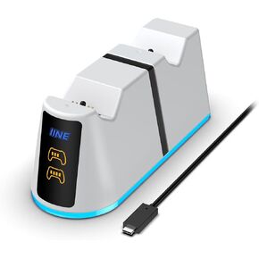 IINE Dual Charging Station for PS5 Controller, PS5 Charging Dock Stand with RGB Lights & LED Battery Indicators & Charging Cable