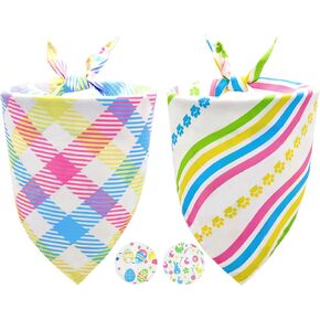 Easter Dog Bandanas for Large Dogs - Reversible Pet Scarf & Holiday Outfit with Colorful Eggs & Rabbits Design, 2PCS Dog Costume Accessories (Large)