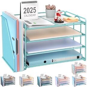 Desk Organizers and Accessories, 4T Paper Organizer with File Holder, File Organizer for Desk, Desktop Organizer for Office and Home Office Supply Storage (Blue)
