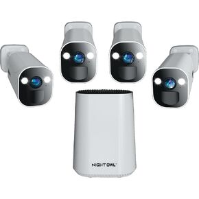 Night Owl 8 Channel Wi-Fi Video Home Security Hub with (4) Battery-Powered Wi-Fi 2K HD Indoor/Outdoor Spotlight Cameras with 2-Way Audio and 64GB microSD Card (Expandable up to 8 Cameras)