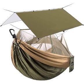 Sunyear Camping Hammock with Bug Net & Sunyear Hammock Rain Fly Tent Tarp Provides Effective Protection Against Rain