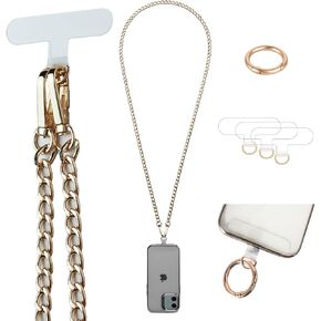 Crossbody Phone Lanyard Chain Shoulder Strap Phone Charm Neck Chain Holder 3 Pad Patches Tether Universal for iPhone 15 Pro Max 14 13 12 11 Samsung S24 Flip 5 Google Moto Gold