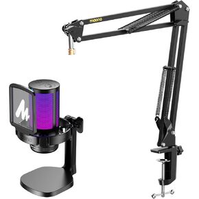 MAONO USB Gaming Microphone with Boom Arm Microphone Stand: Noise Cancellation Condenser Mic Kit with RGB Lights,for Streaming Recording Podcast Chat Twitch YouTube Discord DGM20+BA20 Black