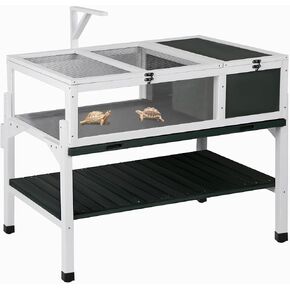 Wooden Tortoise Habitat 39"x 24" x 42", Indoor & Outdoor Turtle Enclosure w/Detachable Legs, Easy Cleaning, Ventilation Design, Universal Turtle Cage Table for Reptiles