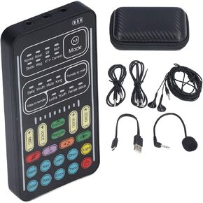 I9 Voice Changer, Mini Portable Voice Changer Device Multifunction Live Sound Card Live Streaming Equipment with Microphone for Computers Phones Tablets and Gaming Anchor