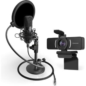 Amcrest 1080P Webcam with Privacy Cover & Omnidirectional Microphone with Pop-Filter, Web Cam USB Camera, Adjustable Heavy Metal Stand, Windscreen (AM430-PS-AWC205)