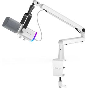 FIFINE Gaming XLR/USB Microphone and Mic Stand Bundle,RGB Dynamic Mic with Mute Button,Volume Control, Low Profile Boom Arm Kit with Cable Management for Recording Video Creation (AM8W+BM88W)