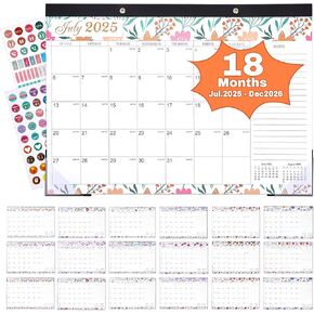 Desk Calendar 2025,18 Months 2025 Wall Calendar from January 2025 - June 2026,Large 17" x 12" Desktop Monthly Planner with Plastic Cover and Stickers, Desk Calendar for Home School & Office,Colorful Lump