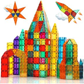 Magnetic Tiles,104PCS Magnetic Building Tiles for Kids, Educational Magnetic Stacking Blocks, Magnets Construction Toys, Christmas Toy Gift for Toddlers,Kids Boys and Girls 3 4 5 6 7 8 9+Year