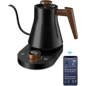 Smart Electric Gooseneck Kettle, Pro Pour-Over Coffee & Tea Kettle, WiFi Remote Control,±1℉ Temp Control, 7 Presets, Hot Water Heater, Quick Boiling, 100% Stainless Steel Inner Lid, 1000W, 0.8L Teapot