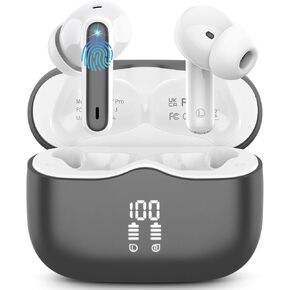 Wireless Earbuds, 2025 Bluetooth 5.4 Headphones in Ear with 4 ENC Noise Cancelling Mic, New Wireless Earphones HiFi Stereo Deep Bass 40H Playtime, LED, in-Ear Bluetooth Ear Buds IP7, Dark Gery