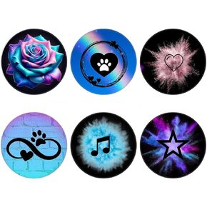 6 Pack Cellphone Phone Grip and Smartphones Stand, Collapsible Cell Phone Expanding Holder for Phone - Purple Pink Heart Black