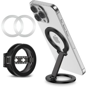 Magnetic Phone Ring Holder with Magsafe, Double Adjustable Gym Finger Ring Grip Phone Stand Mag Kickstand for iPhone 16 15 14 13 12 Pro Max Series Magsafe Case, Compatible with Magnetic Car Mount