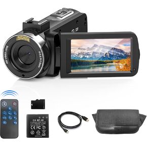 Video Camera, 2.7K UHD 48MP Camcorder with 3.0 Inch IPS Touch Screen, 270° Rotation, 16X Digital Zoom Vlogging Recorder, Include Remote Control and 32G SD Card