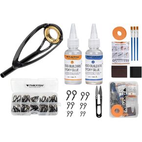 THKFISH Fishing Rod Tip Repair Kit or Rod Guides with Glue, Fishing Pole Tips Replacement Kit for Fishing Pole Tip with Rod Guides, Epoxy Glue, Wrapping Thread and Tape