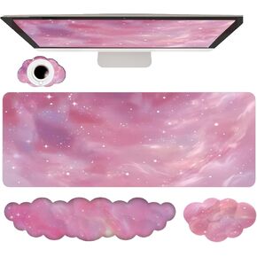 سحابة معصم الراحة والماوس مجموعة 4pcs Galaxy كبيرة المكتب حصيرة مريحة للمساحة لوحة مفاتيح الدعم وسادة الذاكرة الرغوة غير المنقولة راحة معصم لألعاب الكمبيوتر المنزلية