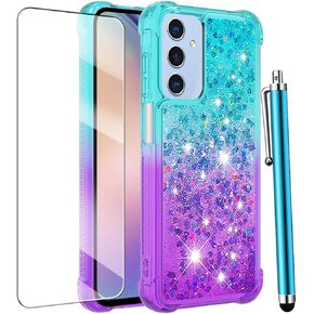 for Samsung Galaxy A16 5G Phone Case with Screen Protector, Glitter Bling Liquid Floating Cute Women Girls Slim TPU Soft Silicone Shockproof Protective Cover for Galaxy A16 5G -Purple