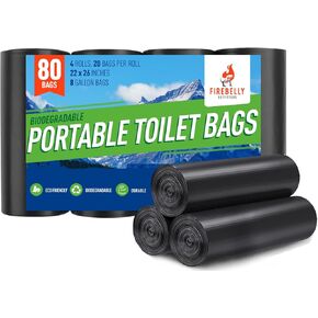 Firebelly Outfitters Portable Toilet Bags for 5 Gallon Bucket - 80 Biodegradable Camping Poop Bags - Leak-Proof, Durable Waste Bags for Outdoor, RV, & Emergency Use - Easy Disposal