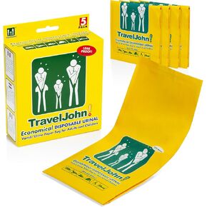Economical Urine/Vomit Bag for All Genders & Ages (5 Pack) Designed for Emergencies, Travel, Camping, Long Car Rides and More - 28oz/800ml Capacity (TJ1P)