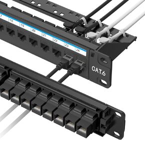 Jadaol 24 Port Cat6 Patch Panel, RJ45 Coupler Feed-Through, 10Gbps Ethernet Patch Panel 1U, 19-Inch Rackmount with Removable Back Bar, Compatible with Cat5, Cat5e, Cat6 Cabling