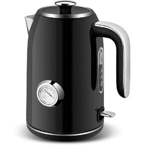 SULIVES Electric Kettle, 1.7L Stainless Steel Tea Kettle with Temperature Gauge, 1500W Water Boiler with LED Light, BPA-Free, Auto Shut-Off and Boil-Dry Protection,Black