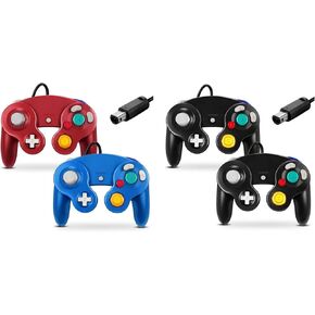 FIOTOK Gamecube Controller, Classic Wired Controller for Wii Nintendo Gamecube - Enhanced- 4 Pack （Black&Black&Red&Blue）