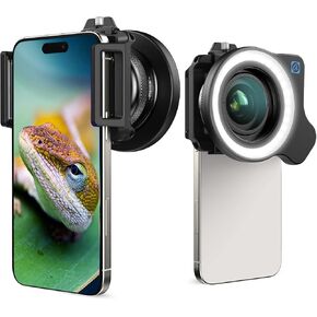 Zoom Macro Lens Kit مع Light Light للهاتف الذكي ، وعدسة هاتف Macro 10-20x مع مقطع العدسات العالمية ، وعدسة التصوير الماكرو HD لهاتف iPhone Android ، ومرفق عدسة ماكرو الهاتف