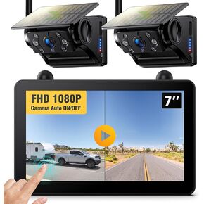 2 Magnetic Solar Wireless Backup Cameras 7" Touchscreen IPS Monitor | 1080P Auto On Off Rear View Camera, 1 Min Setup Night Vision Recording Guidelines, Back Up Camera for RV Truck Trailer M7 2 in Saudi Arabia