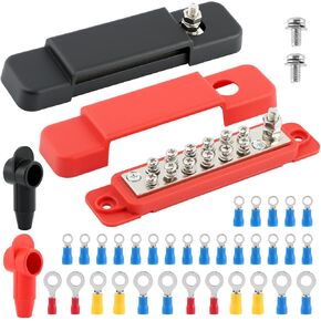 iayokocc Power Distribution Block with Cover, Bus Bar 12V 150A 1/4" Stud Power Distribution Terminal Block, Automotive Marine Battery Busbar Terminal Block for Car Trailer RV Boat