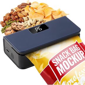 Mini Bag Sealer with LED Display - Portable Chip & Plastic Bag Sealer for Snacks, Coffee & Pet Food | 6 Adjustable Gears heat sealer with Bag Cutter, Rechargeable Compact Food Storage Sealer (Blue)
