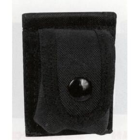 POLICE REVOLVER NYLON SINGLE SPEEDLOADER FOR DUTY BELTS, BLACK WITH SNAPS, SLIDE-ON STYLE