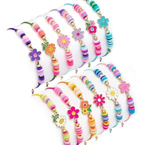 12 Pcs Kids Bracelet for Girls Toddler Jewelry Groovy Flower Princess Party Favors Friendship Bracelets Adjustable Pretend Play Goodie Bag Classroom Reward