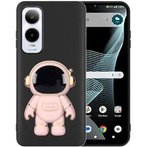 for Cricket Debut S3 Case Cute Hidden Astronaut Kickstand Design,Soft Silicone Rasied TPU Edge Bumper Folding Bracket Phone Stand Shockproof Protective Phone Case for ATT Vista 2 5G 2024 Black