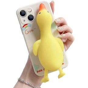 Guppy متوافق مع iPhone 15 Case ، Cartoon Cutoy Squishy 3D Finger Duck Duck Funder Squeeze Sensory الإجهاد إزالة الضغط الناعم المصد حالة الحماية