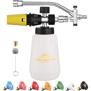 FENG PAI Foam Cannon for Pressure Washer with Dual-Connector Accessory, 7 Power Washer Sprayer Nozzles, 1/4" Quick Connect Double Tip Attachment Soap Bottle Sprayer Soap, 3600 PSI (White)
