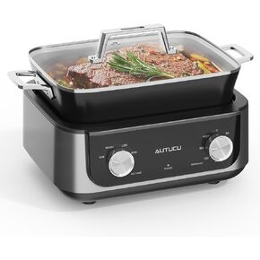 N61NA Nonstick Slow Cooker 7-Quart - PFOA-Free Ceramic-coated, 3 Heat Settings & Timer - Dishwasher & Oven Safe Pot for Effortless Cooking, Perfect for Family Meals & Parties